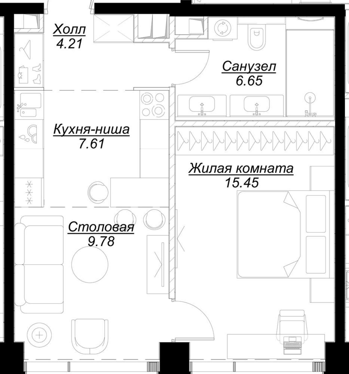 1-комнатная квартира с частичной отделкой, 43.61 м2, 25 этаж, сдача 4 квартал 2024 г., ЖК MOD, корпус Mann - объявление 2191495 - фото №1