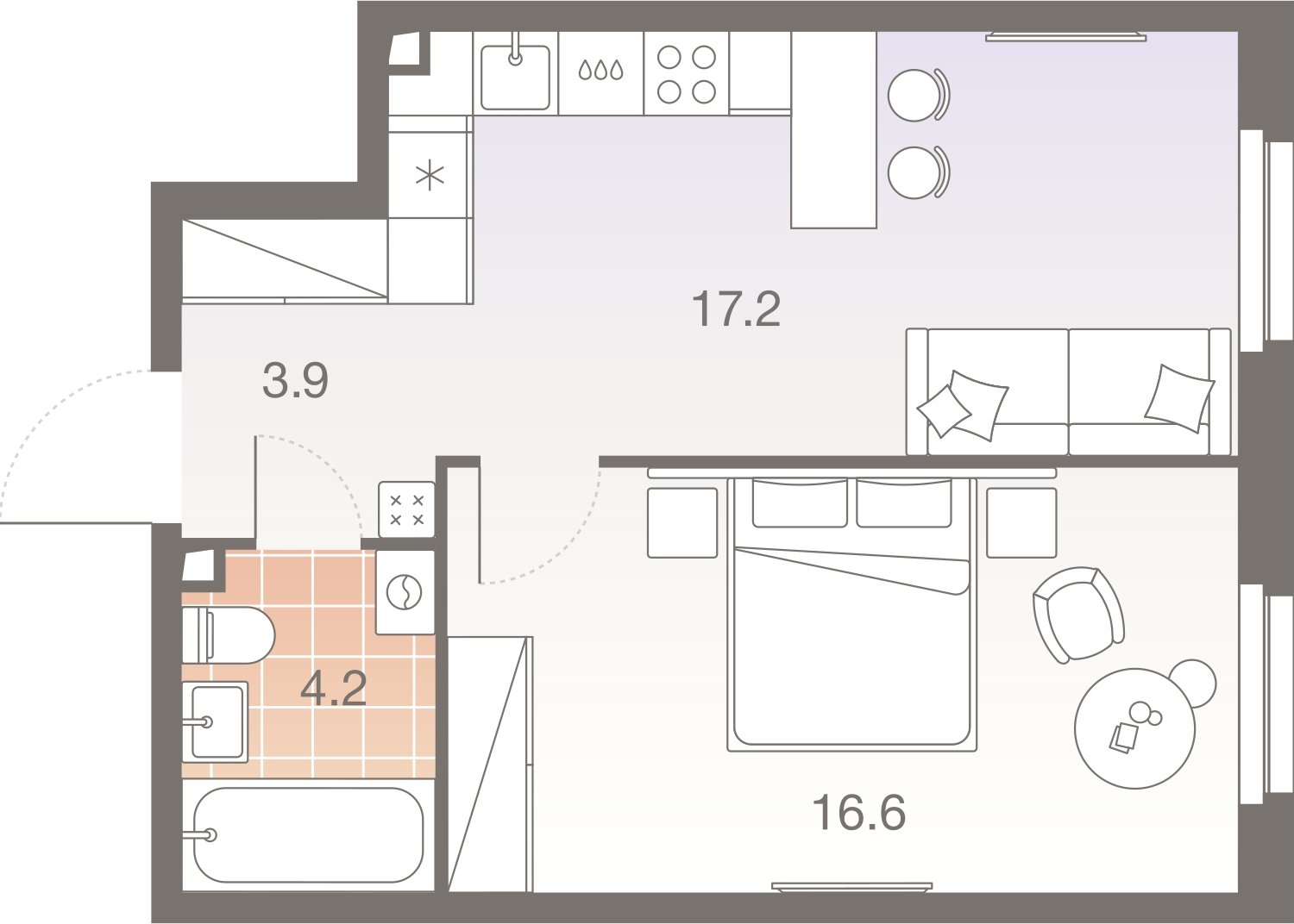 2-комнатная квартира без отделки, 41.9 м2, 5 этаж, сдача 1 квартал 2026 г., ЖК Twelve, корпус 3 - объявление 2400138 - фото №1