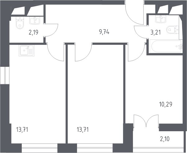 2-комнатные апартаменты с полной отделкой, 54.95 м2, 17 этаж, сдача 3 квартал 2024 г., ЖК Квартал Спутник, корпус 16 - объявление 2098249 - фото №1