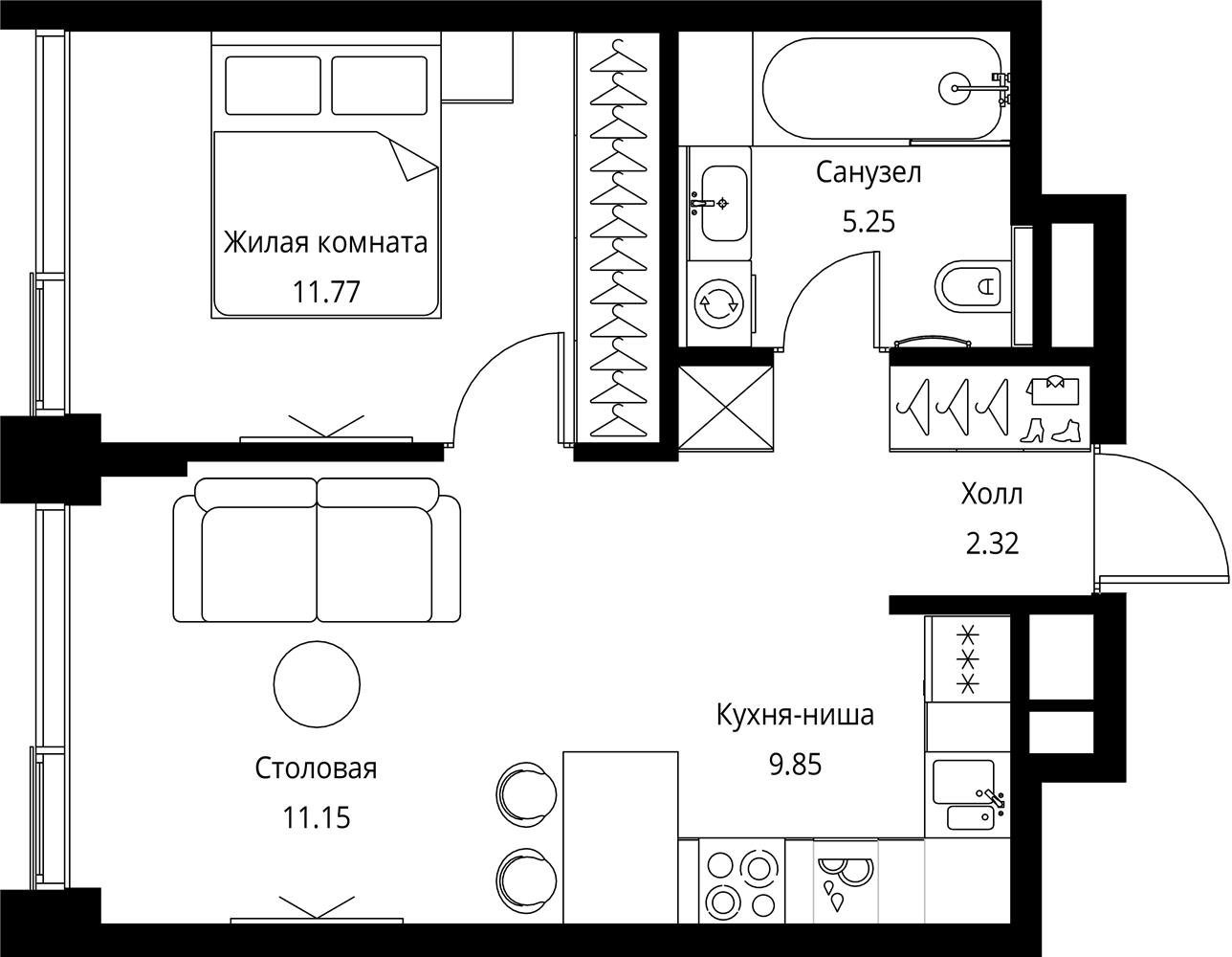 1-комнатная квартира с частичной отделкой, 40.38 м2, 20 этаж, сдача 3 квартал 2026 г., ЖК City Bay, корпус North Ocean 11 - объявление 2278679 - фото №1