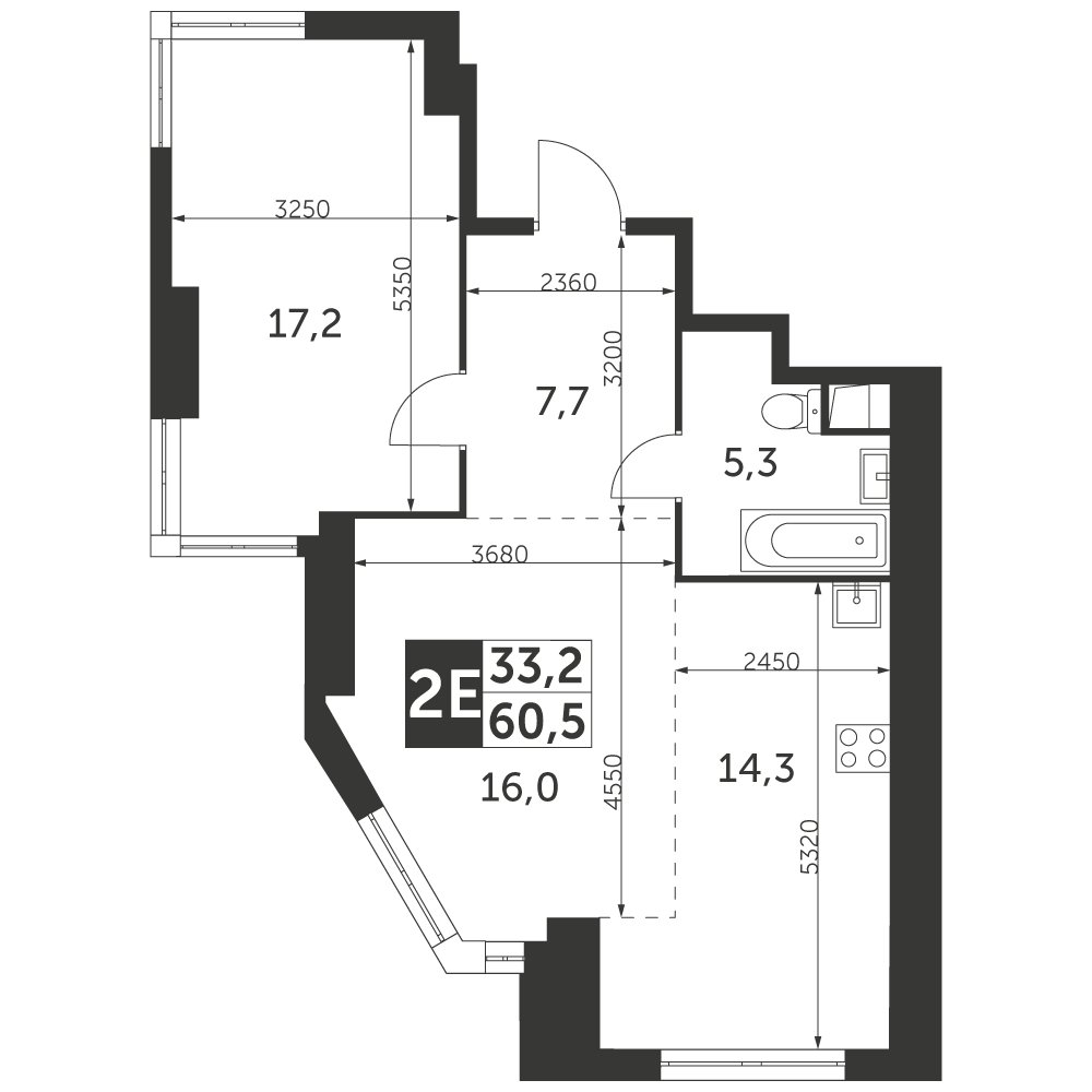 2-комнатная квартира без отделки, 60.5 м2, 44 этаж, сдача 4 квартал 2023 г., ЖК Архитектор, корпус 3 - объявление 2276268 - фото №1