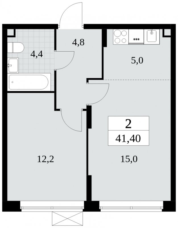 2-комнатная квартира (евро) с полной отделкой, 41.4 м2, 2 этаж, сдача 3 квартал 2024 г., ЖК Прокшино, корпус 6.5 - объявление 1663333 - фото №1