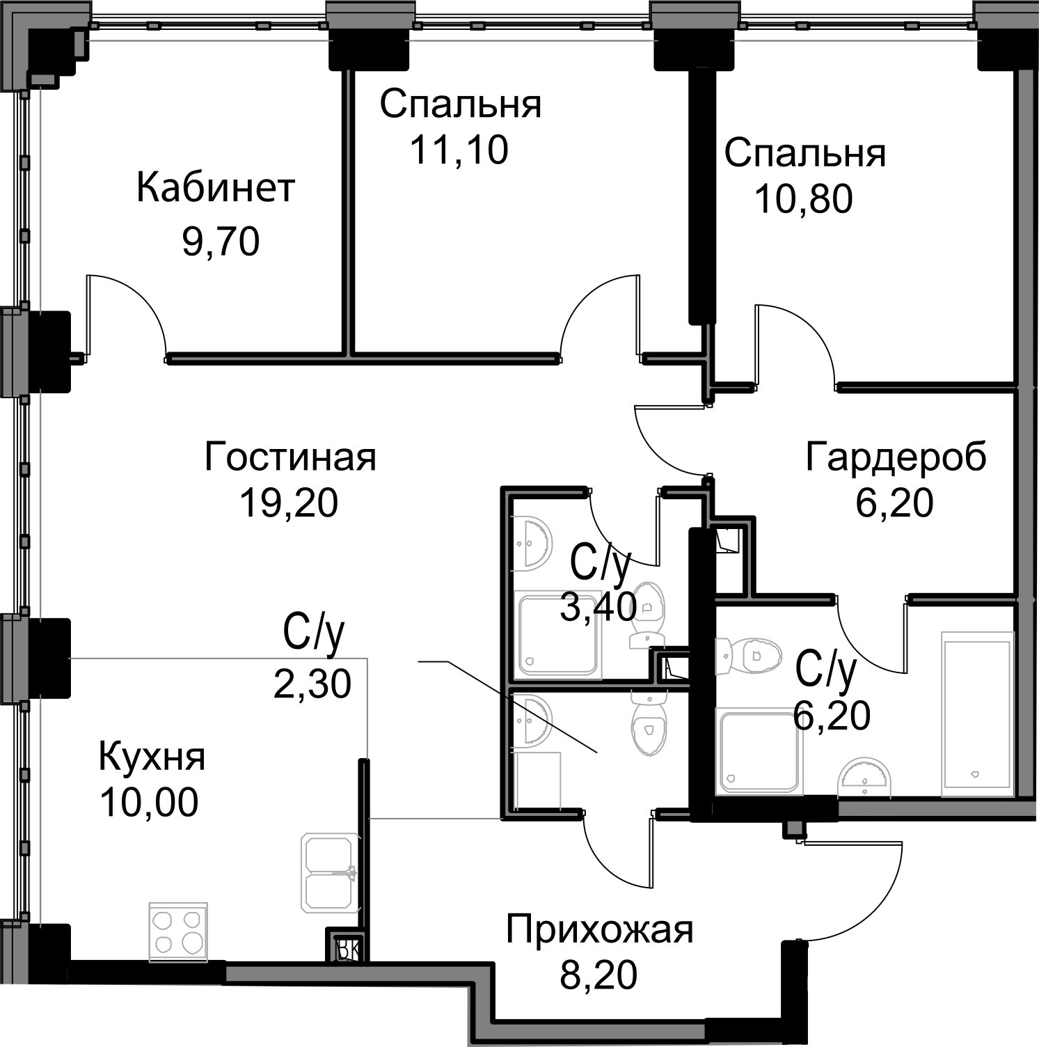 3-комнатная квартира без отделки, 87.1 м2, 19 этаж, дом сдан, ЖК AFI Park Воронцовский, корпус 4 - объявление 2316478 - фото №1