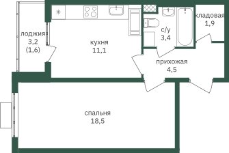 1-комнатная квартира с частичной отделкой, 41.1 м2, 12 этаж, дом сдан, ЖК Зеленая Вертикаль, корпус 7 - объявление 2230072 - фото №1