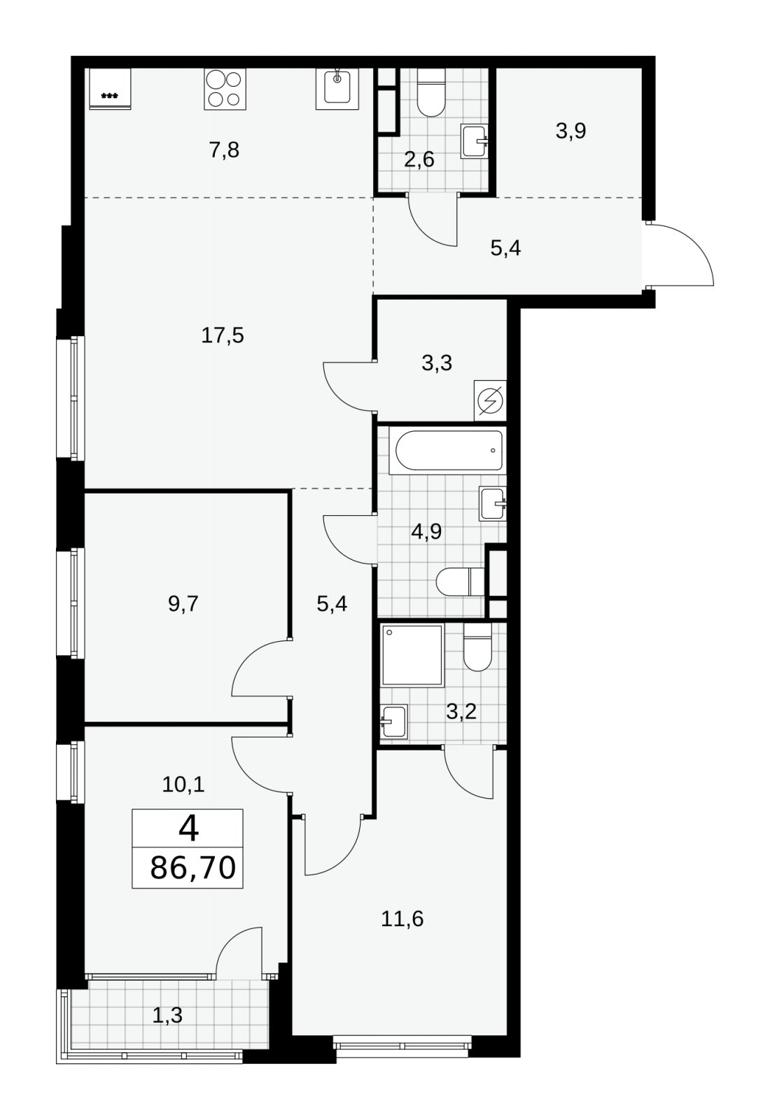4-комнатная квартира (евро) с частичной отделкой, 86.7 м2, 5 этаж, сдача 1 квартал 2026 г., ЖК Дом на Зорге, корпус 25 - объявление 2221017 - фото №1