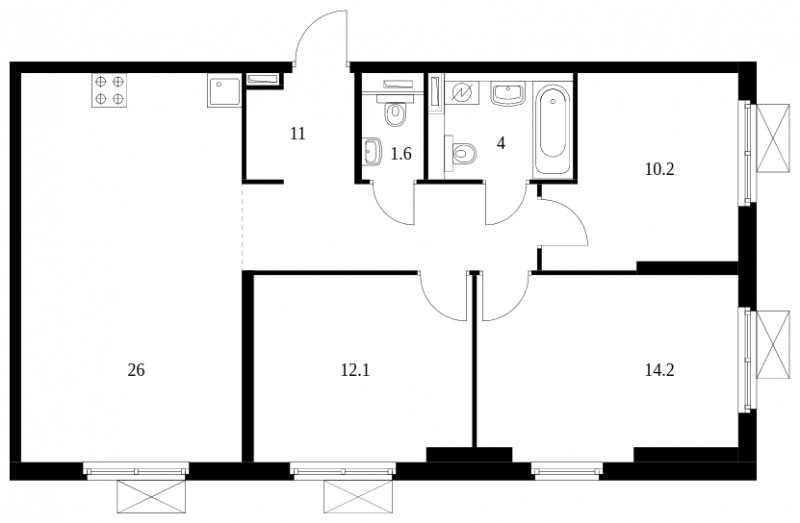 3-комнатная квартира с полной отделкой, 79.1 м2, 2 этаж, сдача 1 квартал 2024 г., ЖК Полярная 25, корпус 2.3 - объявление 1560388 - фото №1