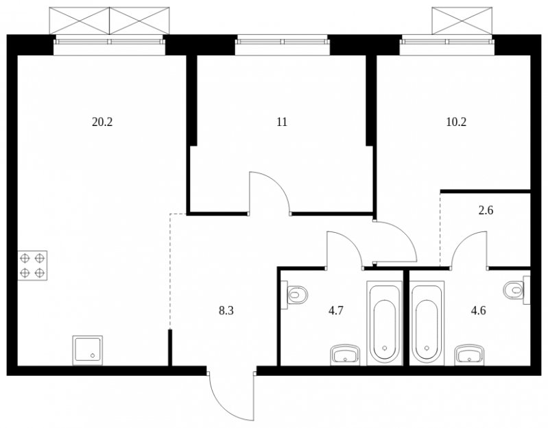 2-комнатная квартира без отделки, 61.6 м2, 8 этаж, сдача 4 квартал 2023 г., ЖК Holland park, корпус 11 - объявление 1768220 - фото №1