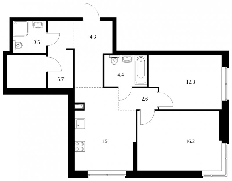 2-комнатная квартира без отделки, 71.3 м2, 1 этаж, сдача 4 квартал 2023 г., ЖК Holland park, корпус 11 - объявление 1653513 - фото №1