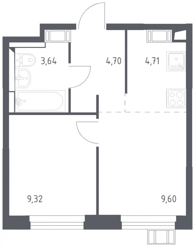 2-комнатная квартира с полной отделкой, 31.97 м2, 5 этаж, сдача 2 квартал 2023 г., ЖК Томилино Парк, корпус 4.3 - объявление 1710975 - фото №1