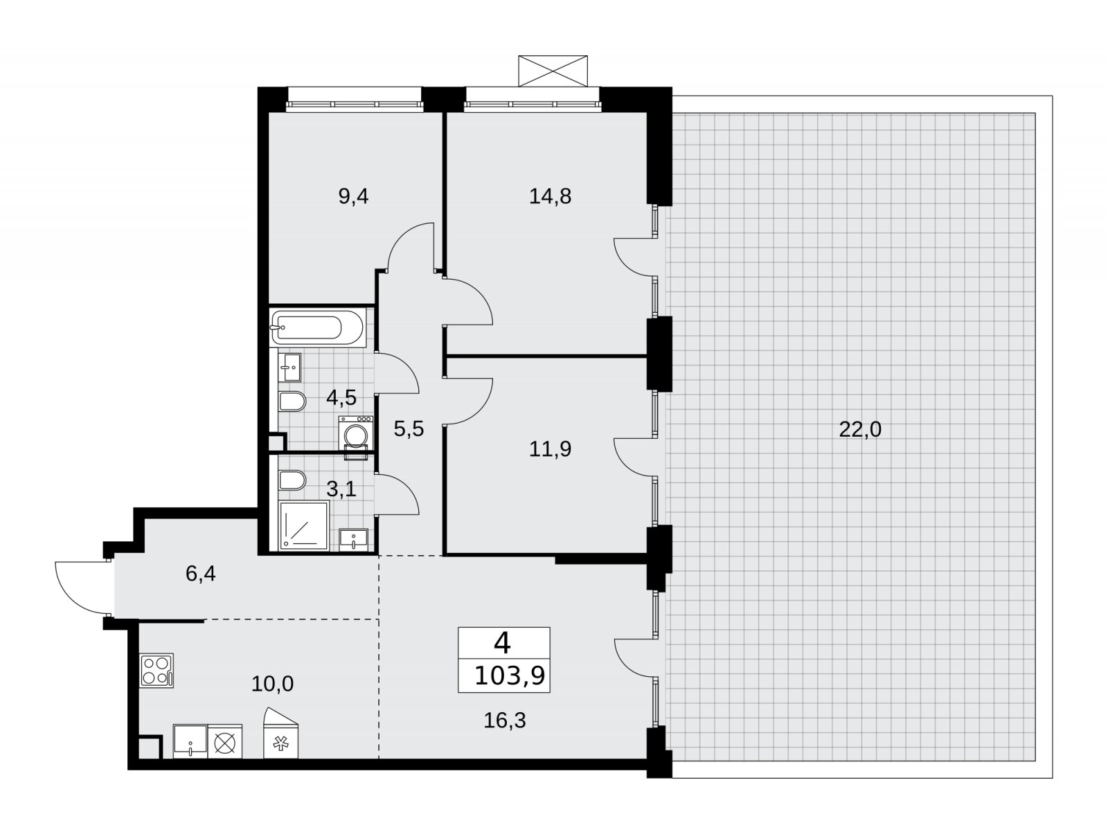 4-комнатная квартира (евро) с полной отделкой, 103.9 м2, 2 этаж, сдача 2 квартал 2026 г., ЖК Деснаречье, корпус 4.9 - объявление 2265315 - фото №1