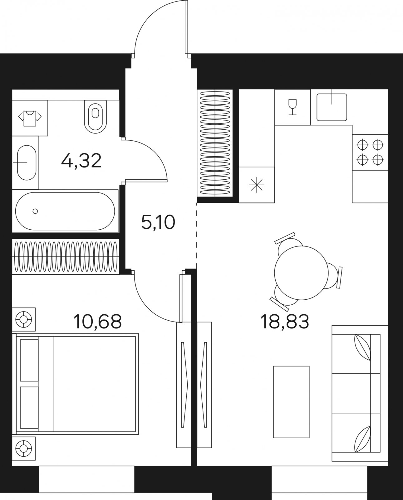 1-комнатная квартира без отделки, 38.93 м2, 9 этаж, сдача 4 квартал 2024 г., ЖК FØRST, корпус 1 - объявление 2249628 - фото №1