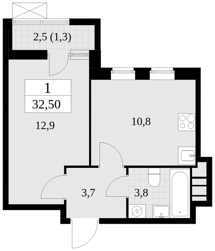 1-комнатная квартира с частичной отделкой, 32.5 м2, 16 этаж, сдача 2 квартал 2025 г., ЖК Прокшино, корпус 5.2.6 - объявление 1901150 - фото №1