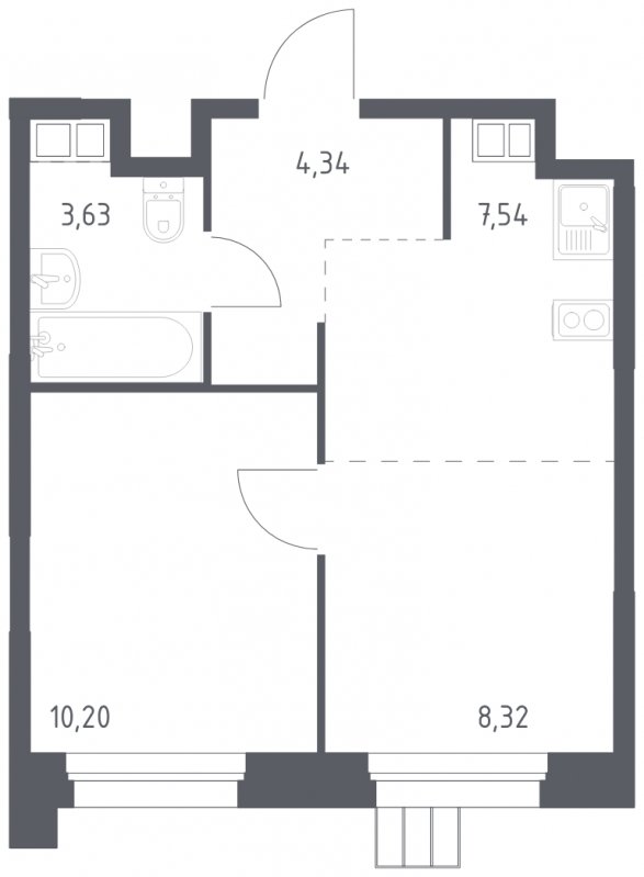 2-комнатные апартаменты с полной отделкой, 34.03 м2, 11 этаж, сдача 1 квартал 2023 г., ЖК Тропарево Парк, корпус 1.2 - объявление 1607825 - фото №1