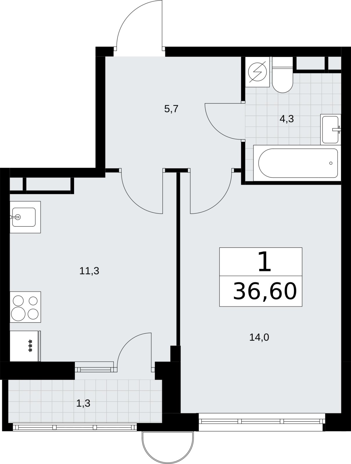 1-комнатная квартира с полной отделкой, 36.6 м2, 10 этаж, сдача 4 квартал 2026 г., ЖК Родные кварталы, корпус 3.2 - объявление 2378446 - фото №1