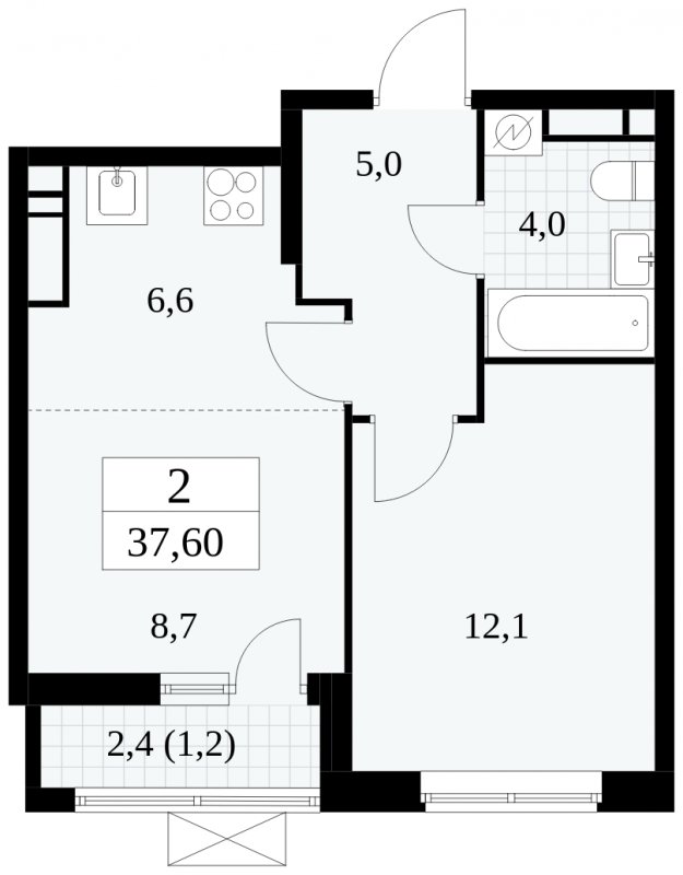 2-комнатная квартира (евро) без отделки, 37.6 м2, 16 этаж, сдача 1 квартал 2025 г., ЖК Прокшино, корпус 5.2.3 - объявление 1751371 - фото №1