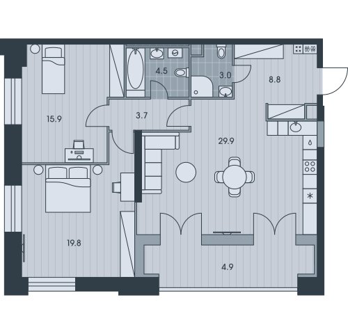 3-комнатная квартира (евро) без отделки, 90.5 м2, 32 этаж, сдача 3 квартал 2025 г., ЖК EVER, корпус 4 - объявление 2331849 - фото №1