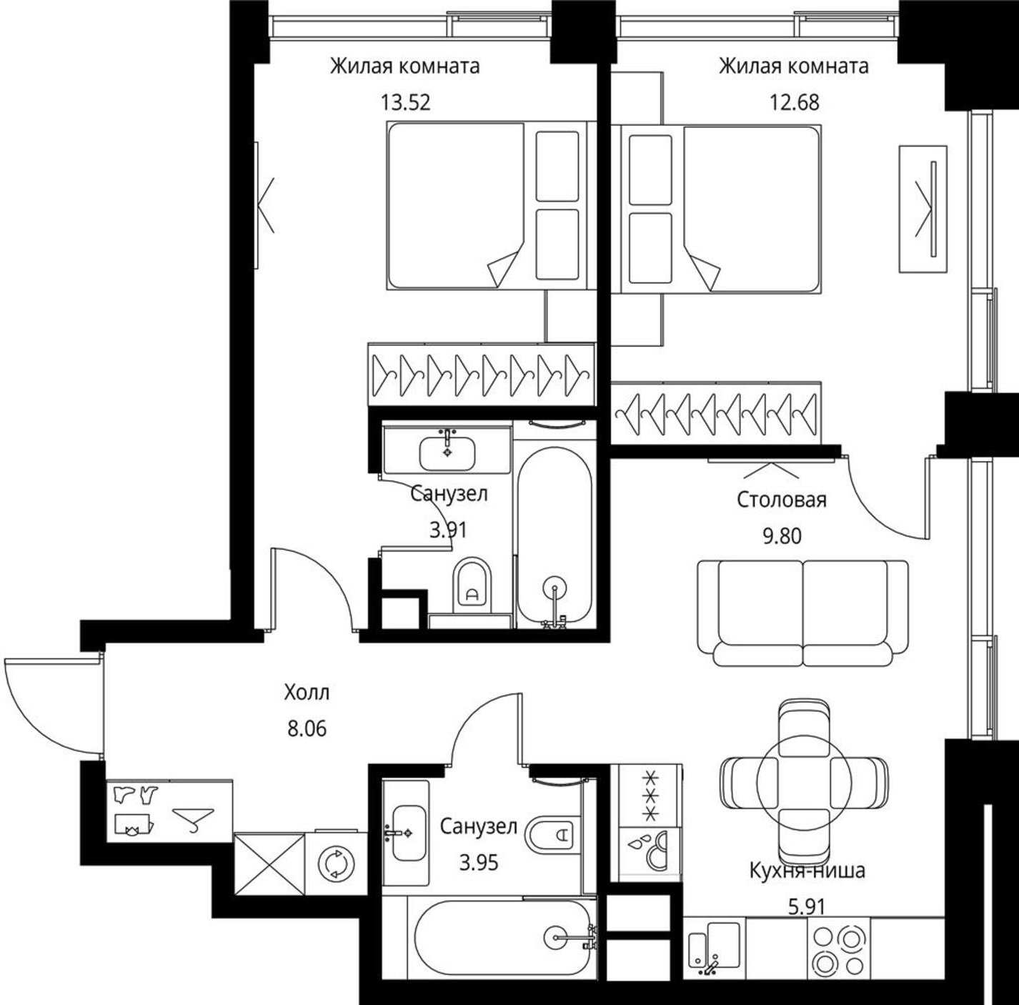 2-комнатная квартира с частичной отделкой, 57.83 м2, 20 этаж, сдача 3 квартал 2026 г., ЖК City Bay, корпус North Ocean 11 - объявление 2240463 - фото №1