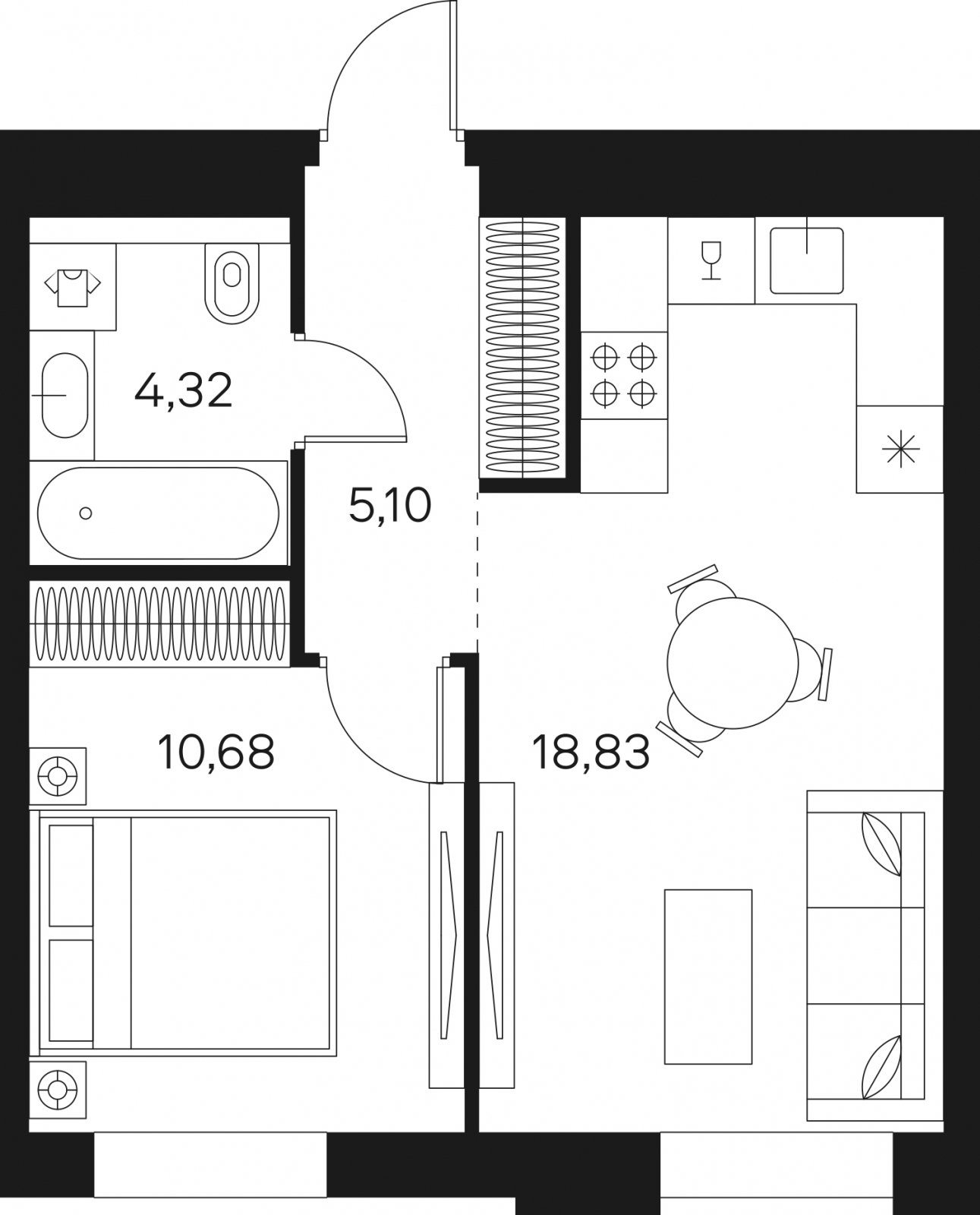1-комнатная квартира без отделки, 38.93 м2, 3 этаж, сдача 4 квартал 2024 г., ЖК FØRST, корпус 1 - объявление 2249625 - фото №1