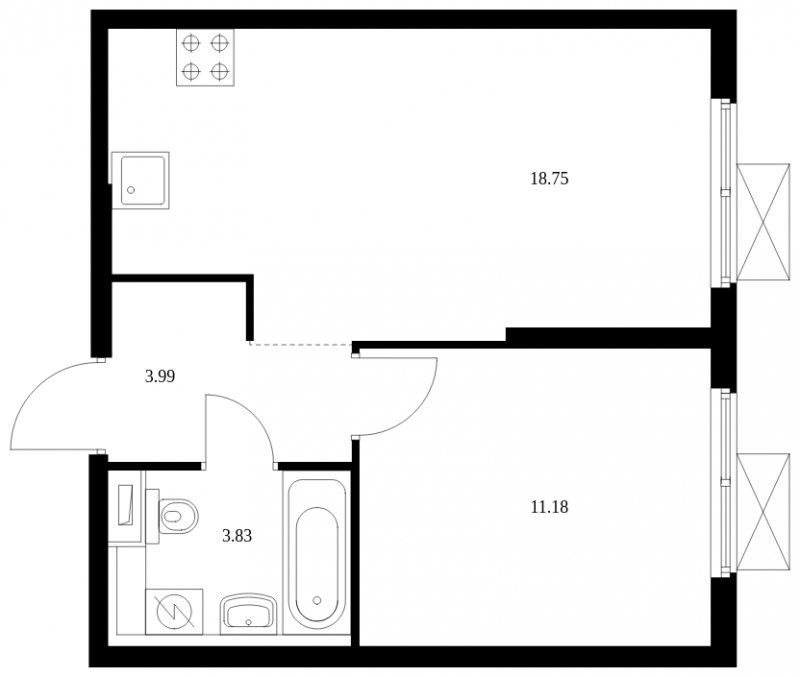 1-комнатная квартира с полной отделкой, 37.75 м2, 5 этаж, сдача 4 квартал 2024 г., ЖК Матвеевский Парк, корпус 1.5 - объявление 1964732 - фото №1