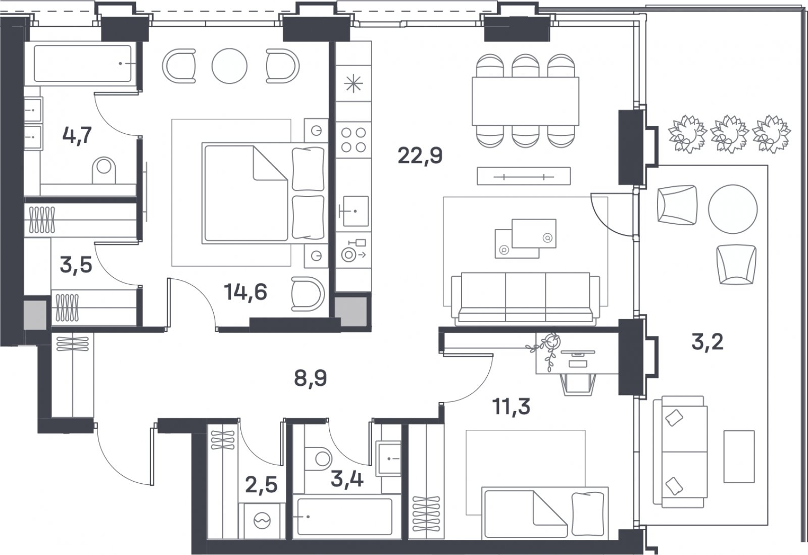 2-комнатная квартира 75 м2, 2 этаж, сдача 4 квартал 2025 г., ЖК Portland, корпус 4 - объявление 2310425 - фото №1