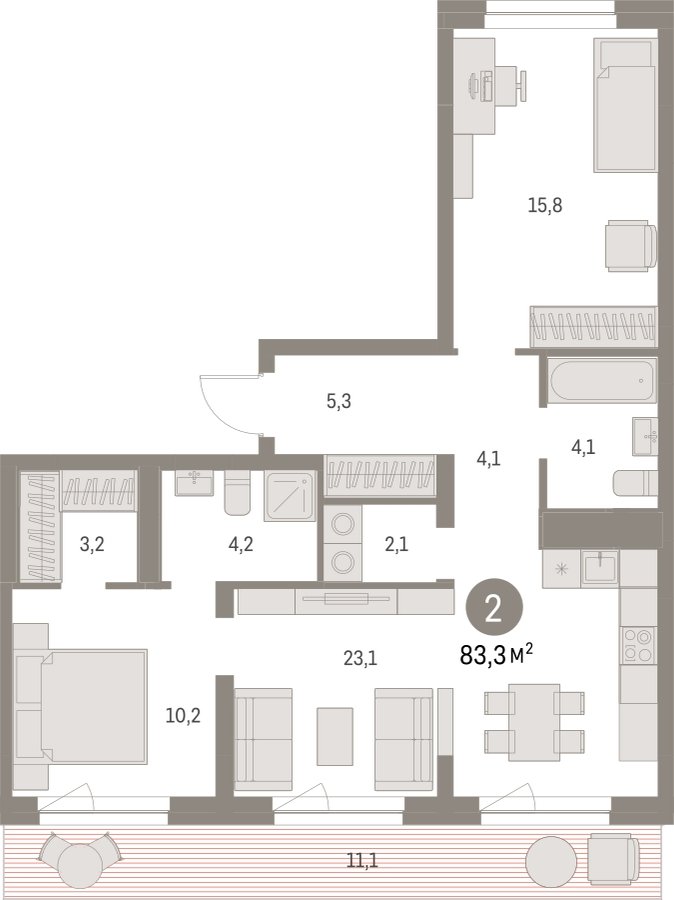 2-комнатная квартира с частичной отделкой, 83.26 м2, 6 этаж, сдача 1 квартал 2025 г., ЖК Первый квартал, корпус Дом 5 - объявление 2281566 - фото №1