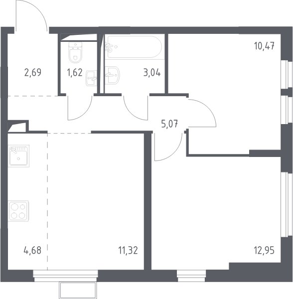 3-комнатная квартира с полной отделкой, 51.84 м2, 5 этаж, сдача 4 квартал 2024 г., ЖК Остафьево, корпус 13 - объявление 2085906 - фото №1