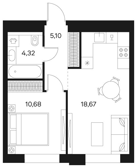 1-комнатная квартира без отделки, 38.77 м2, 2 этаж, сдача 4 квартал 2024 г., ЖК FØRST, корпус 2 - объявление 1942927 - фото №1
