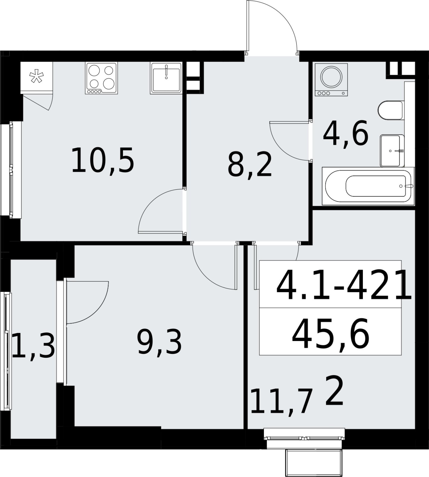 2-комнатная квартира с полной отделкой, 45.6 м2, 3 этаж, сдача 2 квартал 2027 г., ЖК Южные сады, корпус 4.1.2 - объявление 2392927 - фото №1