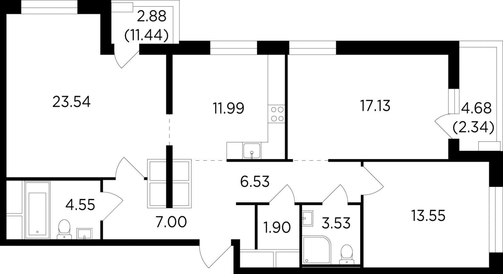 3-комнатная квартира с полной отделкой, 93.5 м2, 24 этаж, дом сдан, ЖК Одинград, корпус 1 - объявление 2290855 - фото №1