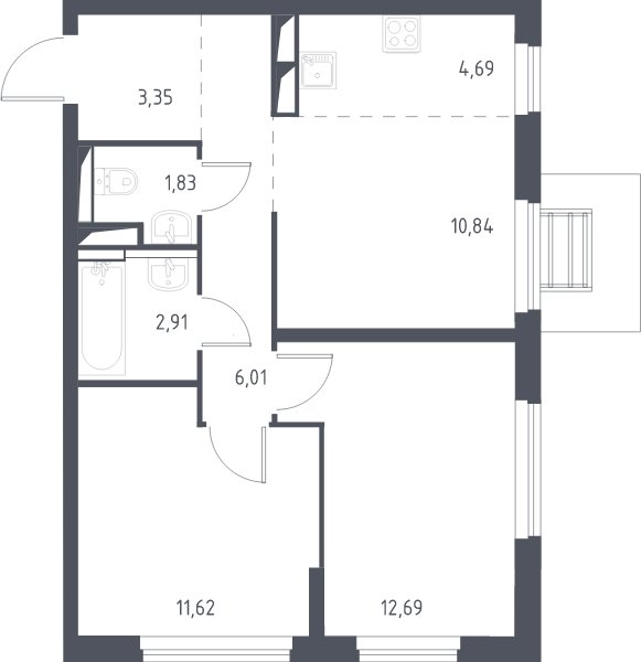 3-комнатная квартира с полной отделкой, 53.9 м2, 2 этаж, дом сдан, ЖК Пригород Лесное, корпус 6 - объявление 2067766 - фото №1