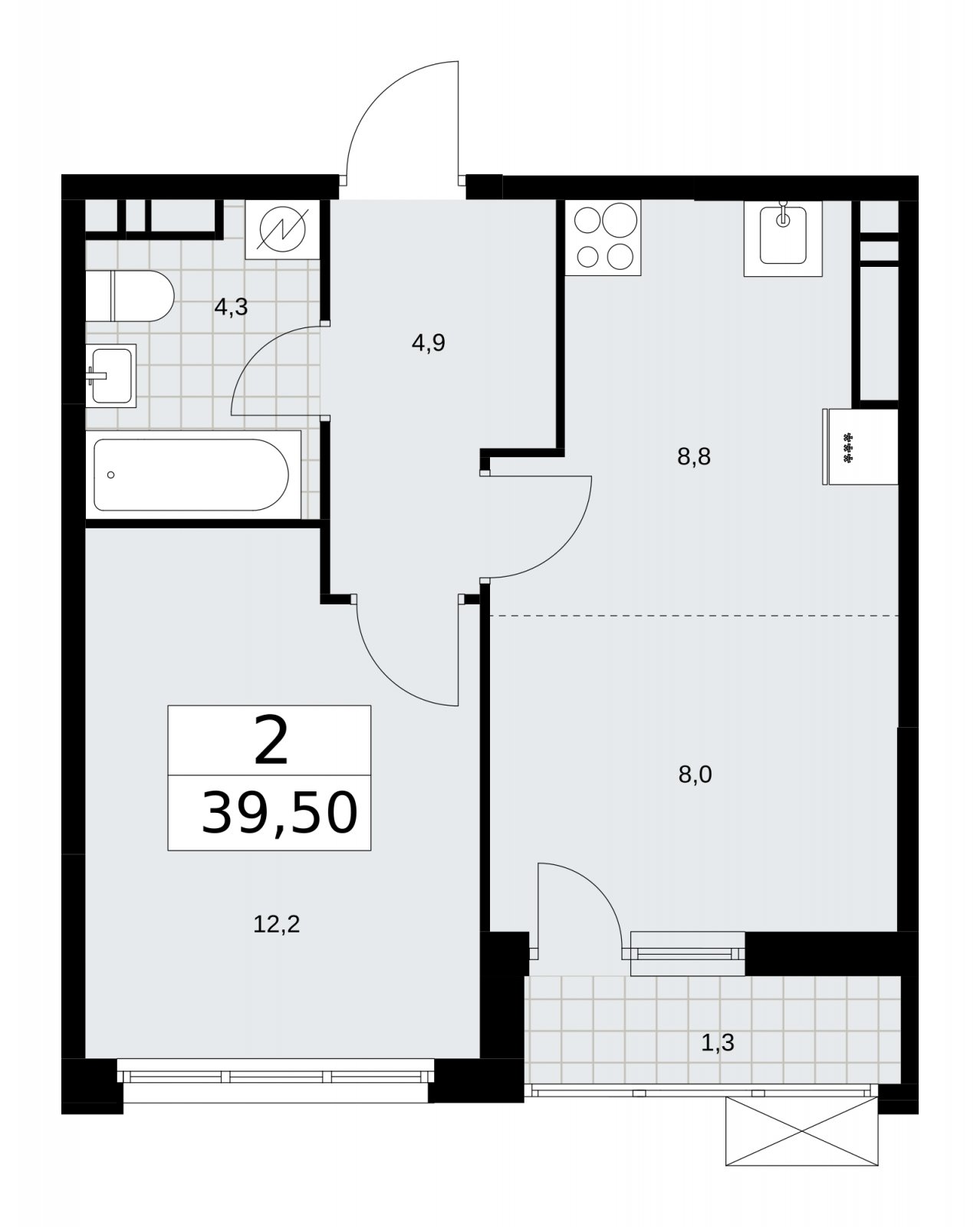 2-комнатная квартира (евро) без отделки, 39.5 м2, 16 этаж, сдача 3 квартал 2025 г., ЖК Скандинавия, корпус 28.1 - объявление 2201936 - фото №1