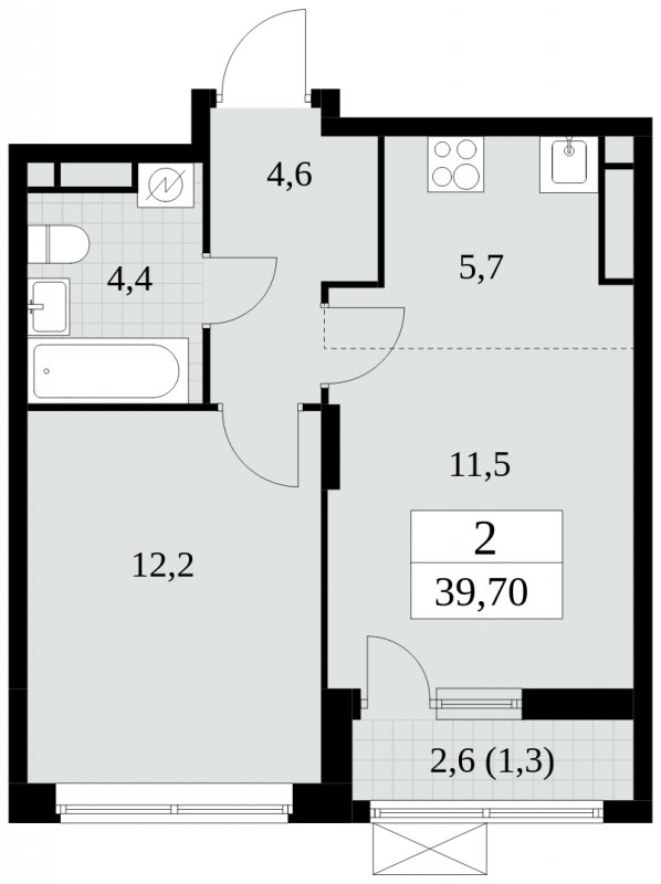 2-комнатная квартира (евро) с частичной отделкой, 39.7 м2, 14 этаж, сдача 2 квартал 2025 г., ЖК Прокшино, корпус 5.1.2 - объявление 1860188 - фото №1