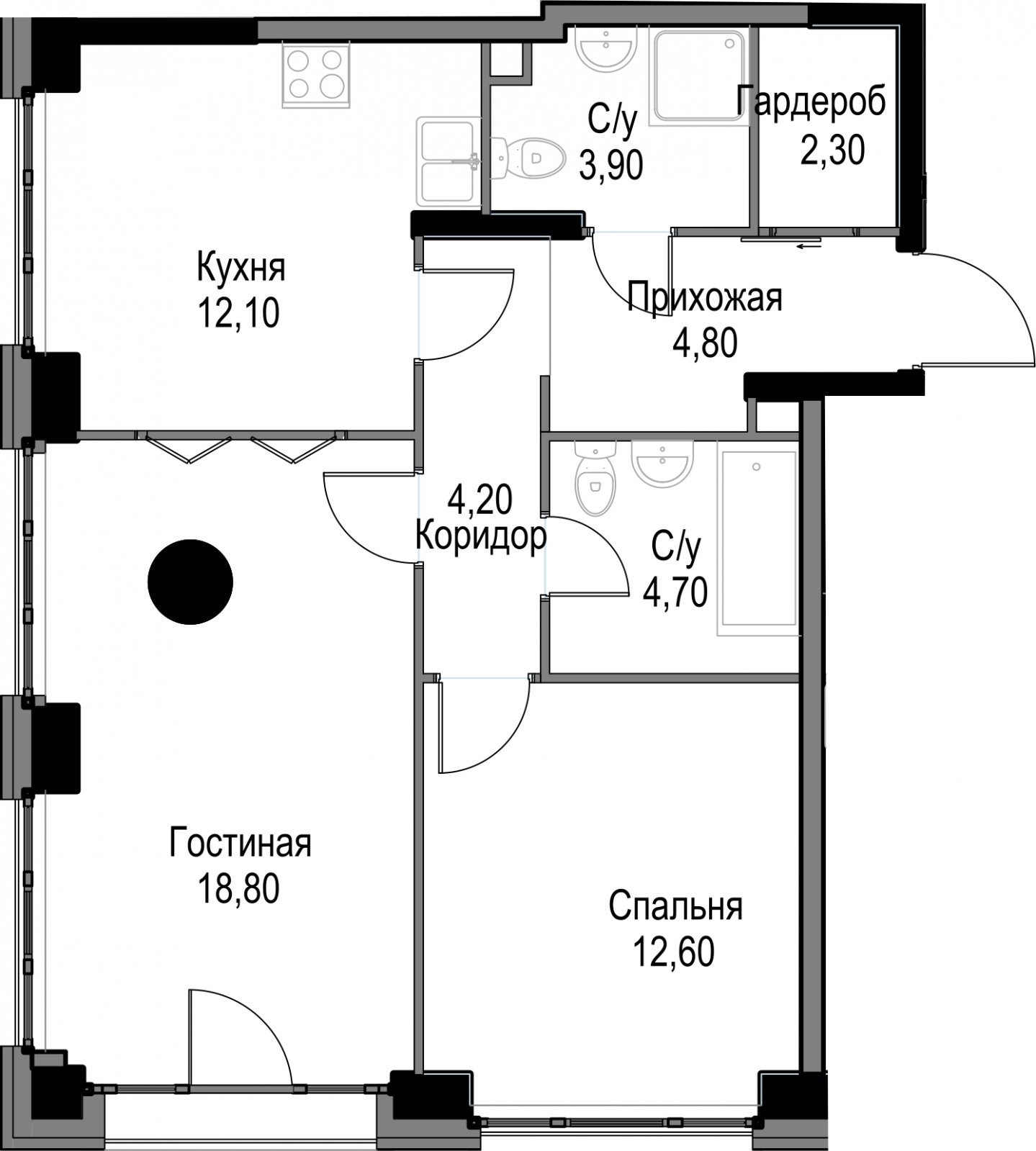 2-комнатная квартира без отделки, 63.4 м2, 10 этаж, дом сдан, ЖК AFI Park Воронцовский, корпус 5 - объявление 2292389 - фото №1
