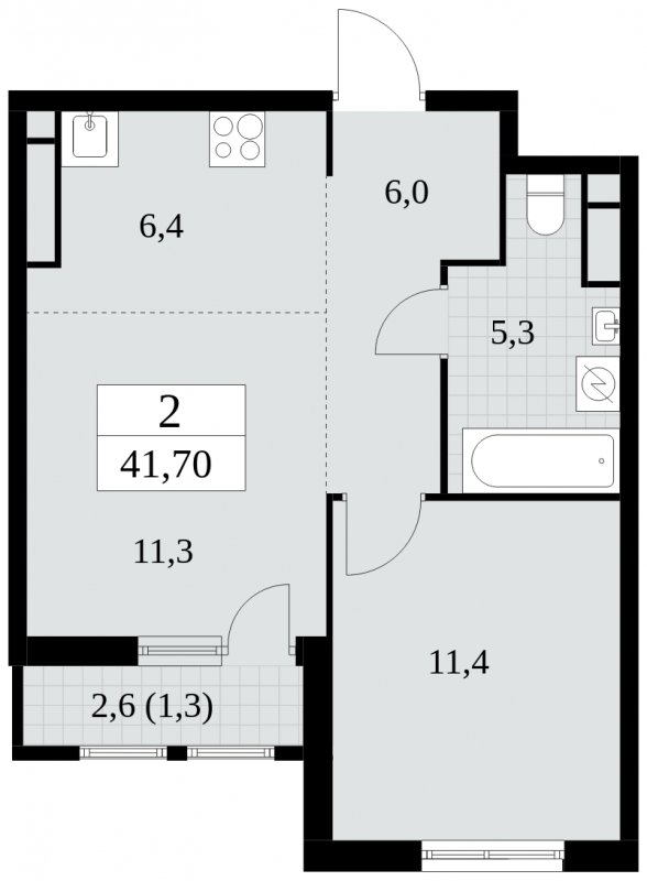 2-комнатная квартира (евро) с частичной отделкой, 41.7 м2, 4 этаж, сдача 2 квартал 2025 г., ЖК Южные сады, корпус 2.1 - объявление 1759877 - фото №1
