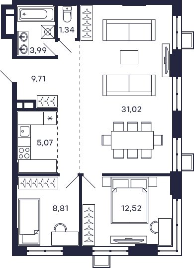 2-комнатная квартира без отделки, 72.46 м2, 7 этаж, сдача 2 квартал 2025 г., ЖК Квартал Тетрис, корпус "Квартал Тетрис 2.2" - объявление 2343754 - фото №1