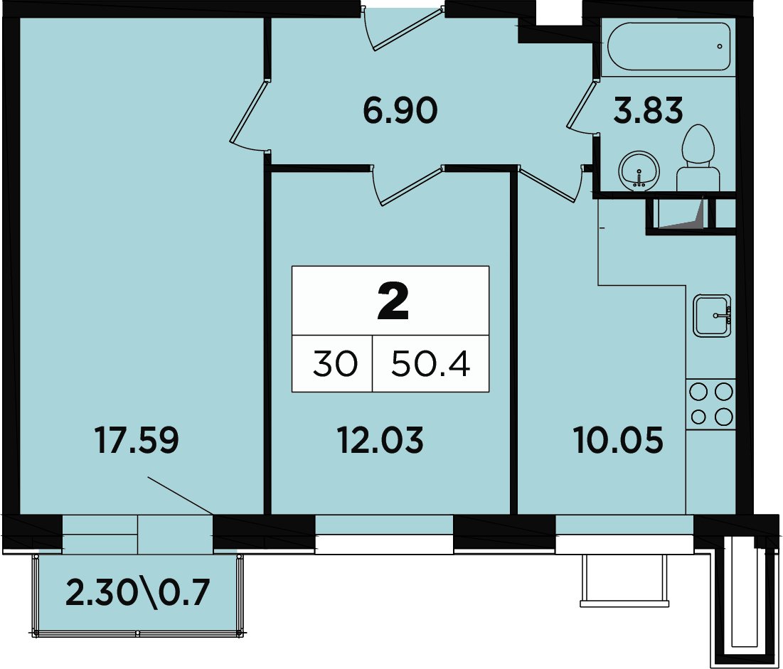 2-комнатные апартаменты без отделки, 48.2 м2, 3 этаж, дом сдан, ЖК Легендарный Квартал на Березовой  аллее, корпус 1 - объявление 2349122 - фото №1