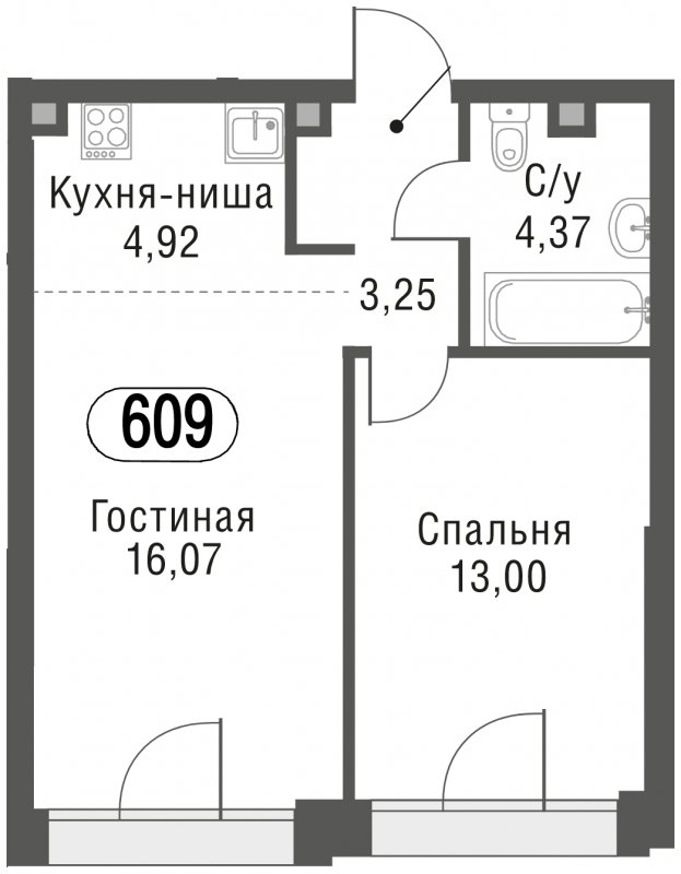 2-комнатная квартира (евро) без отделки, 41.61 м2, 9 этаж, сдача 3 квартал 2023 г., ЖК AFI Park Воронцовский, корпус 3 - объявление 1674528 - фото №1
