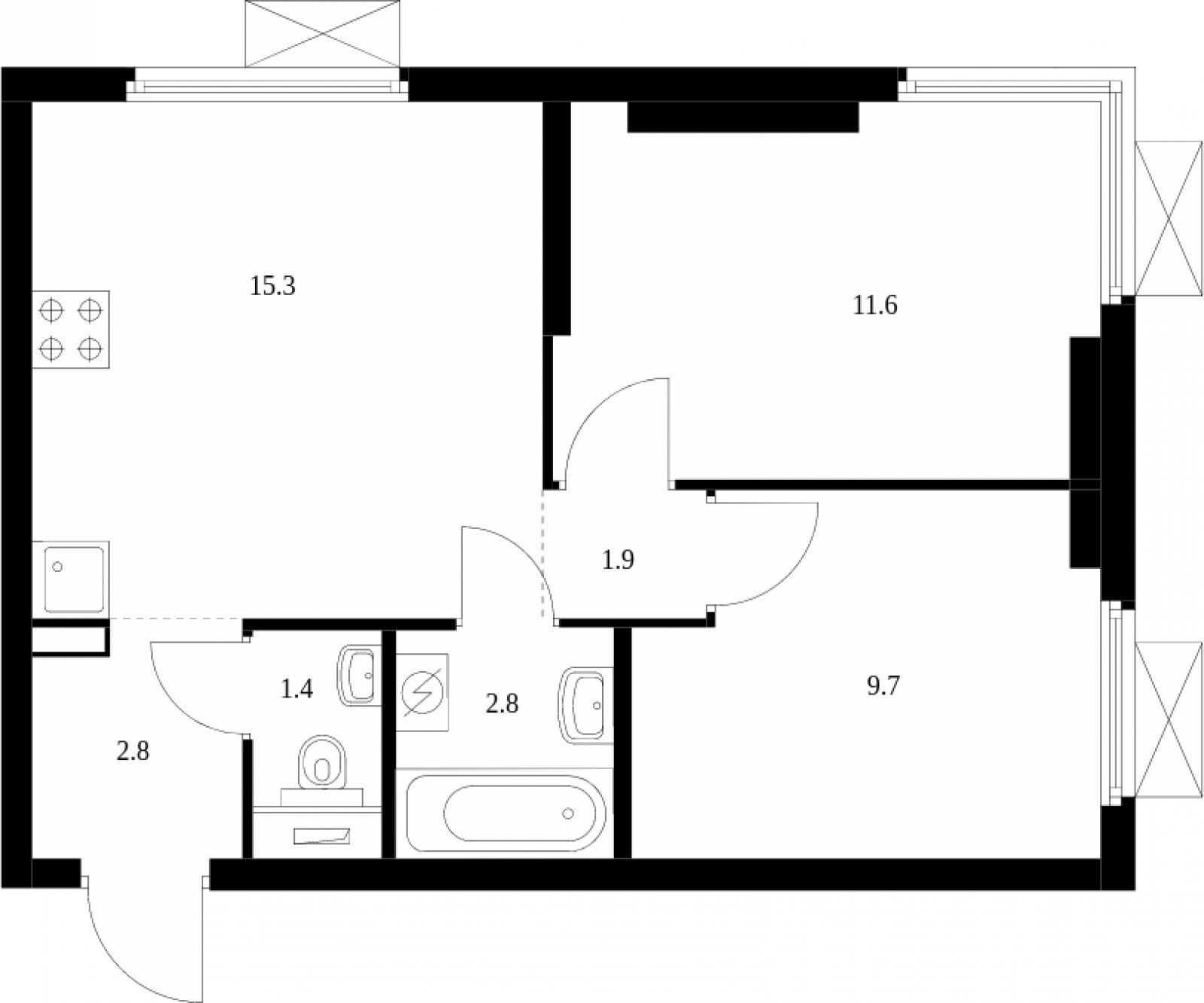 2-комнатная квартира с полной отделкой, 45.5 м2, 30 этаж, сдача 3 квартал 2024 г., ЖК Руставели 14, корпус 2.3 - объявление 2012234 - фото №1