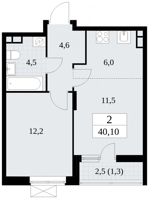 2-комнатная квартира (евро) без отделки, 40.1 м2, 8 этаж, сдача 1 квартал 2025 г., ЖК Прокшино, корпус 5.1.3 - объявление 1810693 - фото №1