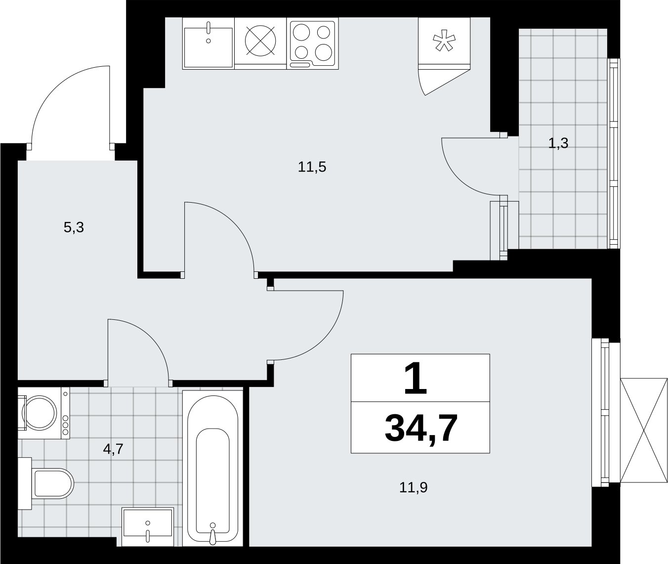 1-комнатная квартира с полной отделкой, 34.7 м2, 5 этаж, сдача 3 квартал 2026 г., ЖК Дзен-кварталы, корпус 6.1.4 - объявление 2328169 - фото №1