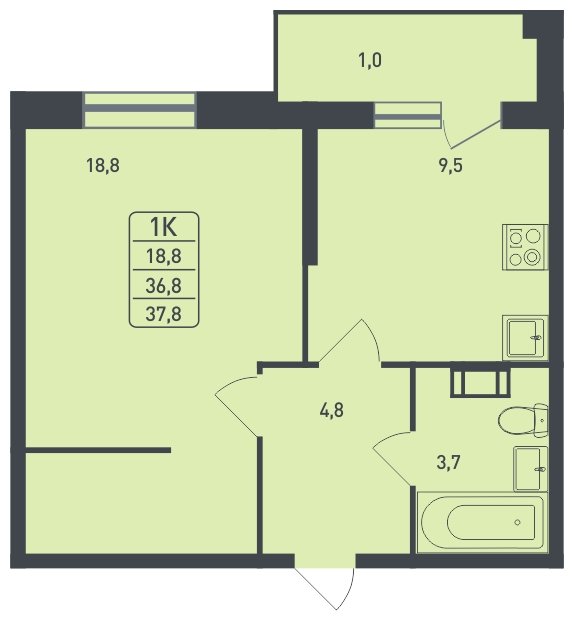 1-комнатная квартира без отделки, 37.8 м2, 3 этаж, дом сдан, ЖК Новая Щербинка, корпус 11 - объявление 1817177 - фото №1