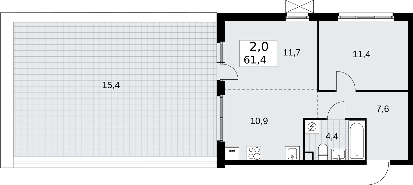 2-комнатная квартира с частичной отделкой, 61.4 м2, 2 этаж, сдача 1 квартал 2026 г., ЖК Скандинавия, корпус 37.1.2 - объявление 2334123 - фото №1