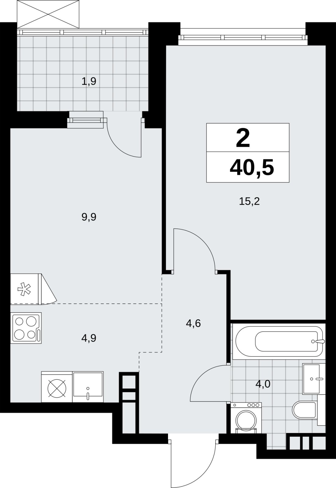 2-комнатная квартира (евро) без отделки, 40.5 м2, 11 этаж, сдача 4 квартал 2026 г., ЖК Скандинавия, корпус 2.18.1.3 - объявление 2350841 - фото №1