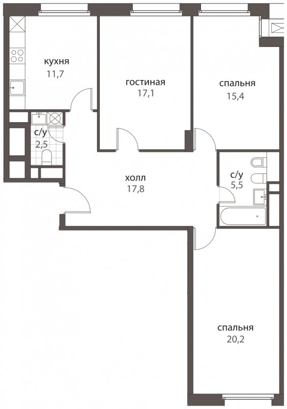 3-комнатная квартира без отделки, 90.2 м2, 9 этаж, дом сдан, ЖК HomeCity, корпус 3 - объявление 1599770 - фото №1