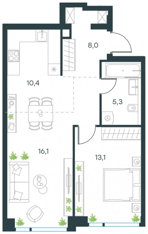 2-комнатная квартира (евро) без отделки, 52.9 м2, 35 этаж, сдача 4 квартал 2024 г., ЖК Level Мичуринский, корпус 4 - объявление 1638327 - фото №1
