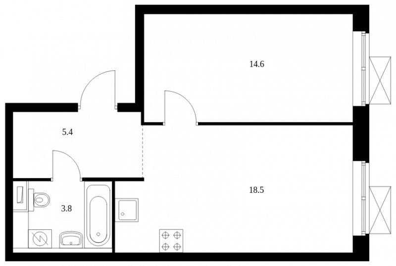 1-комнатная квартира с полной отделкой, 42.3 м2, 5 этаж, сдача 2 квартал 2023 г., ЖК Второй Нагатинский, корпус 3 - объявление 1688727 - фото №1