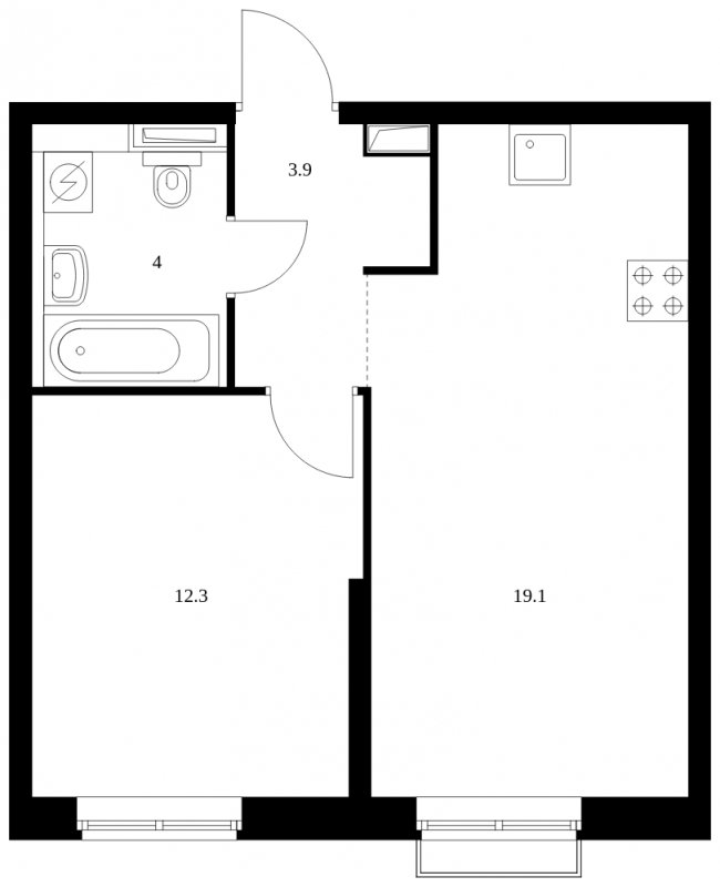 1-комнатная квартира с полной отделкой, 39.3 м2, 5 этаж, сдача 4 квартал 2023 г., ЖК Красноказарменная 15, корпус 1.2 - объявление 1686684 - фото №1