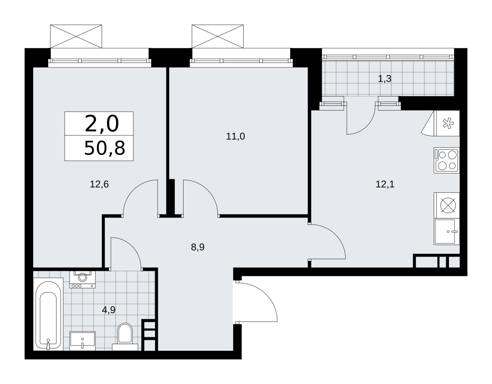 2-комнатная квартира с частичной отделкой, 50.8 м2, 15 этаж, сдача 2 квартал 2026 г., ЖК Прокшино, корпус 10.1.4 - объявление 2227581 - фото №1