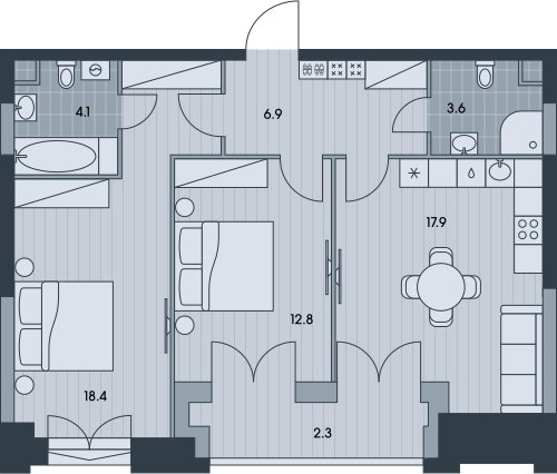 3-комнатная квартира без отделки, 66 м2, 4 этаж, сдача 3 квартал 2025 г., ЖК EVER, корпус 5 - объявление 2412604 - фото №1