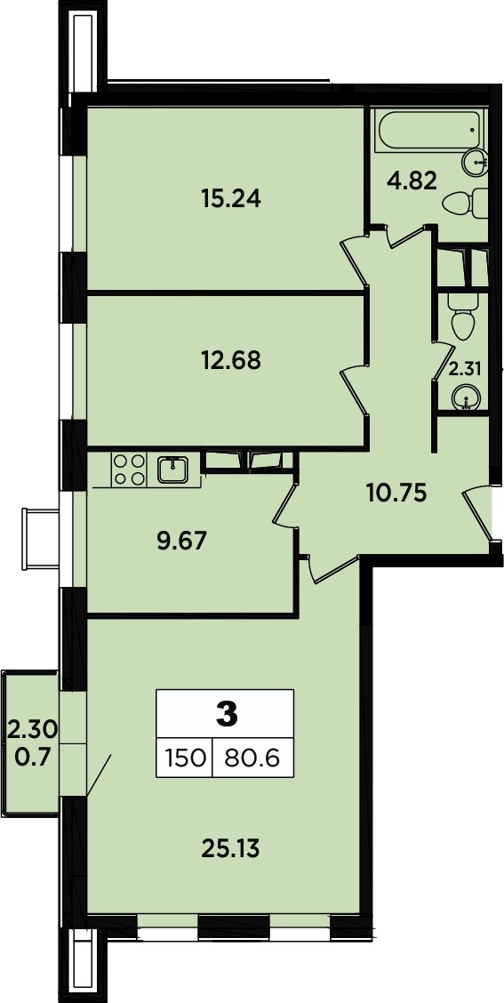 3-комнатные апартаменты 77.1 м2, 11 этаж, дом сдан, ЖК Легендарный Квартал на Березовой  аллее, корпус 3 - объявление 2335718 - фото №1
